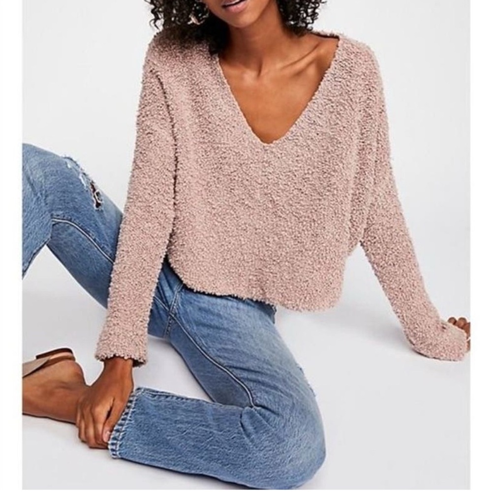 Free People Popcorn Knit Crop Sweater size XS Lavender